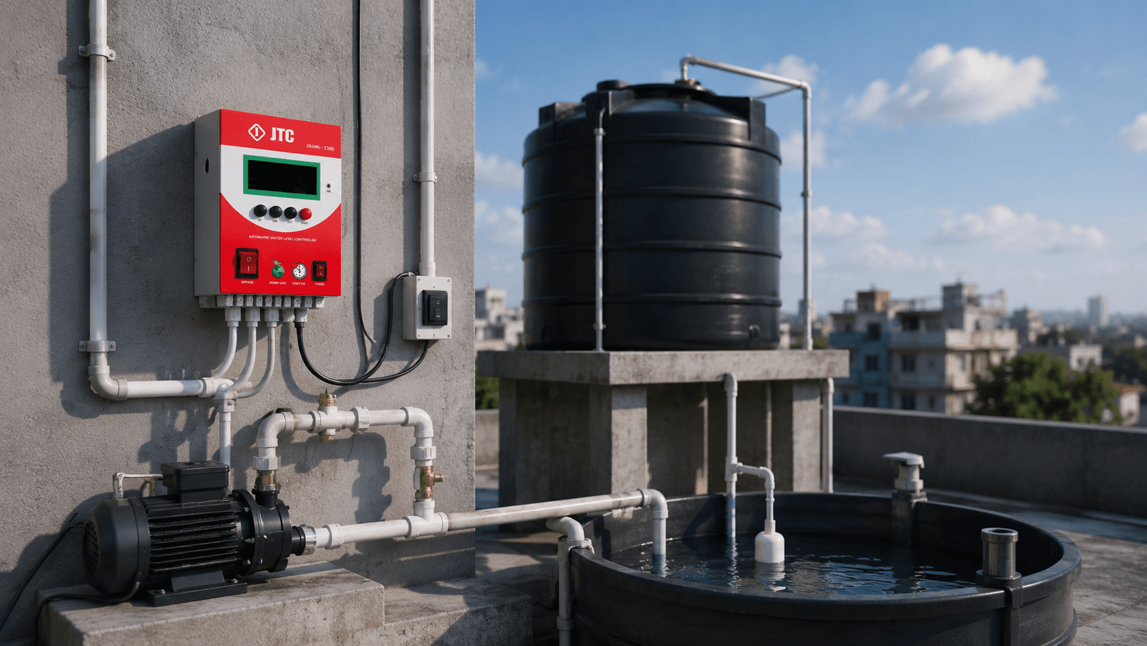 JTC controller installed on a rooftop water tank